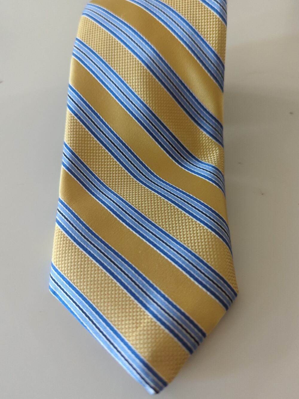 Robert Talbott Repp Yellow Blue‎ Stripe Silk Tie 59" x 3"